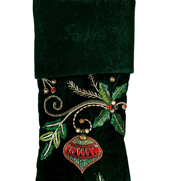 Neiman Marcus Embellished Green Velvet Christmas  Cardinal Stocking Holiday NEW - Picture 6 of 11